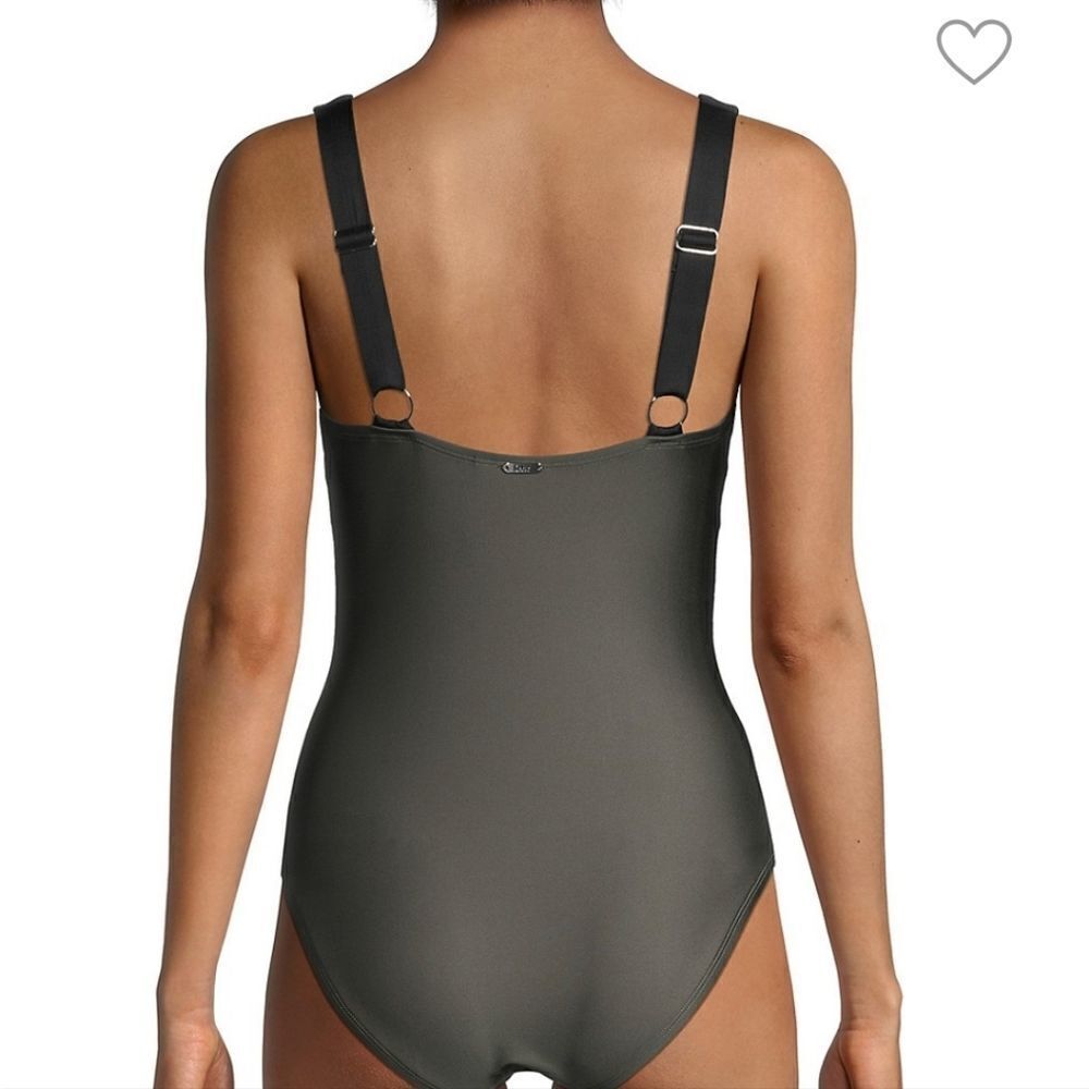 DKNY Black Contrast-Trim olive Army Green Women's  One-Piece Swimsuit sz 10 - Picture 3 of 8